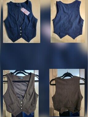 Set Of 2 Ribbed Corduroy V-Neck Button Vest